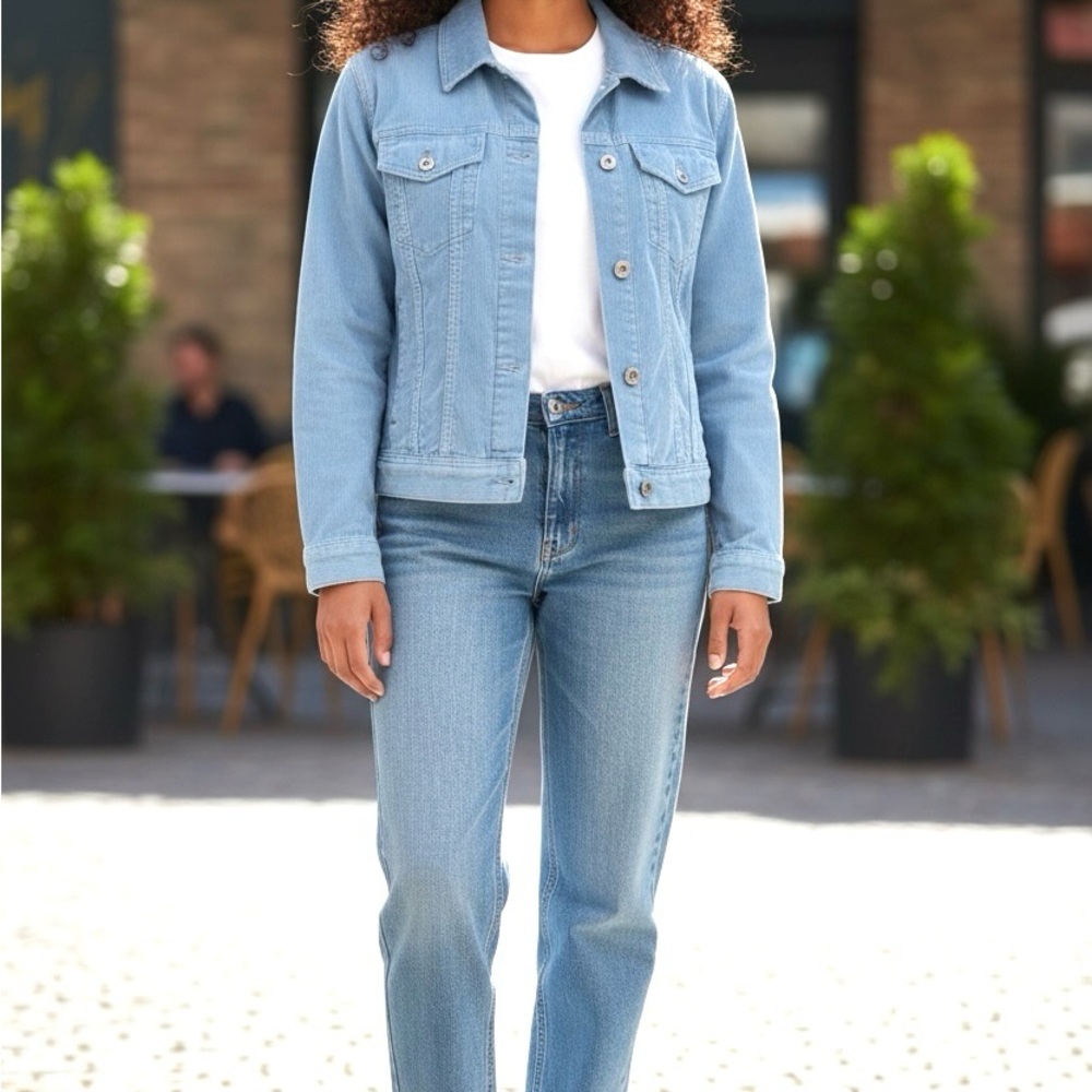 PacSun LA Light Blue Corduroy Cotton Snap Front Long Sleeve Jacket Size Small